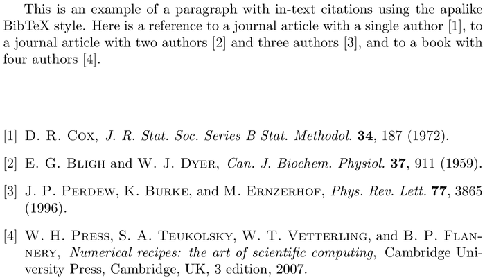 BibTeX jcp bibliography style example with in-text references and bibliography