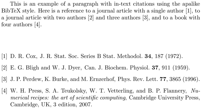 BibTeX pf bibliography style example with in-text references and bibliography