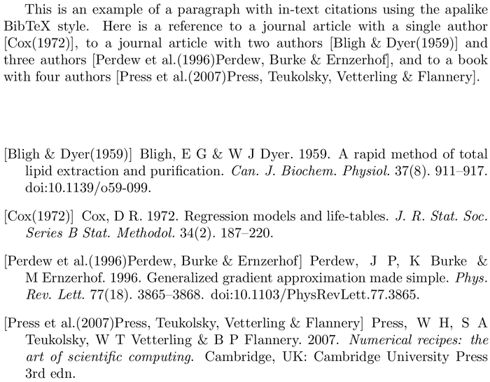 BibTeX unified bibliography style example with in-text references and bibliography