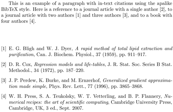 BibTeX siamproc bibliography style example with in-text references and bibliography