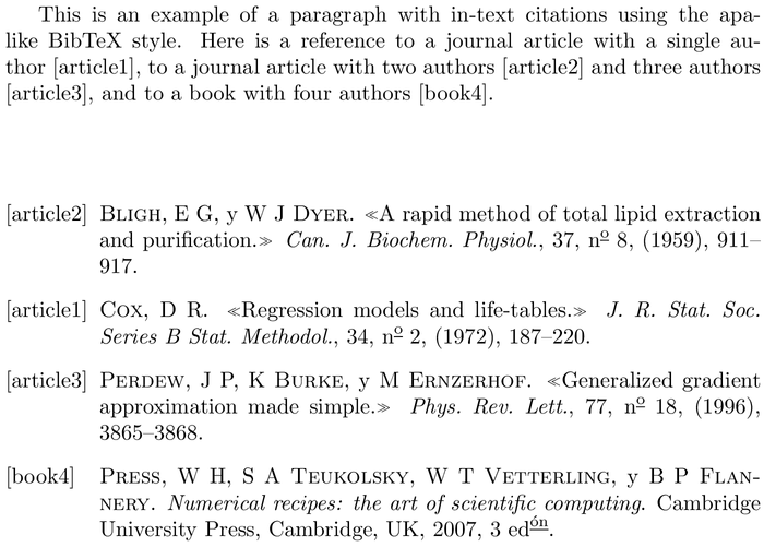 BibTeX spain bibliography style example with in-text references and bibliography