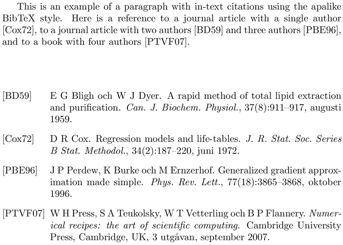 BibTeX swealpha bibliography style example with in-text references and bibliography