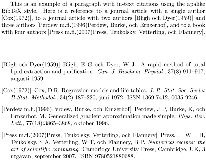 BibTeX sweplnat bibliography style example with in-text references and bibliography