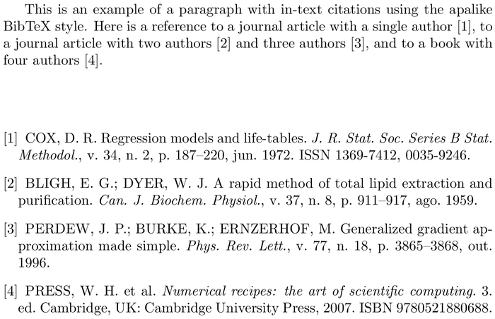 BibTeX abntex2-num bibliography style example with in-text references and bibliography