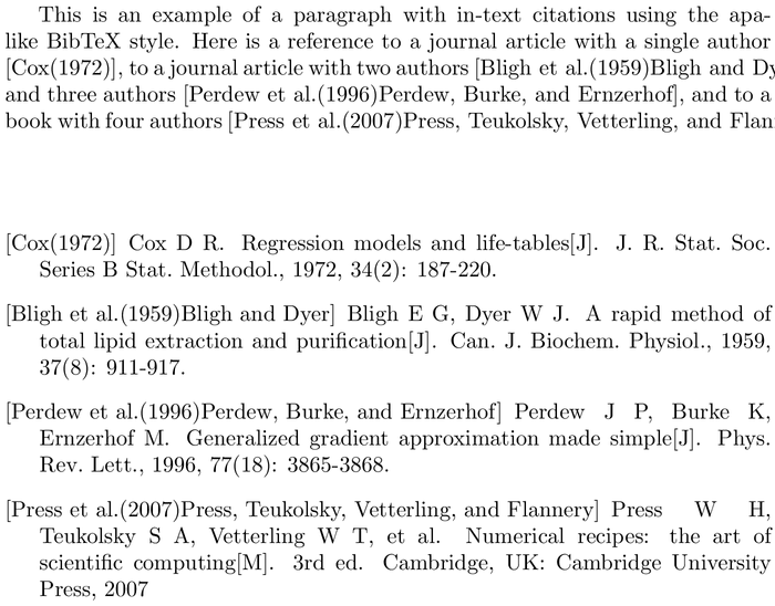 BibTeX thuthesis-numeric bibliography style example with in-text references and bibliography