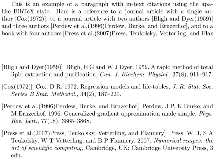 BibTeX mybibstyle bibliography style example with in-text references and bibliography